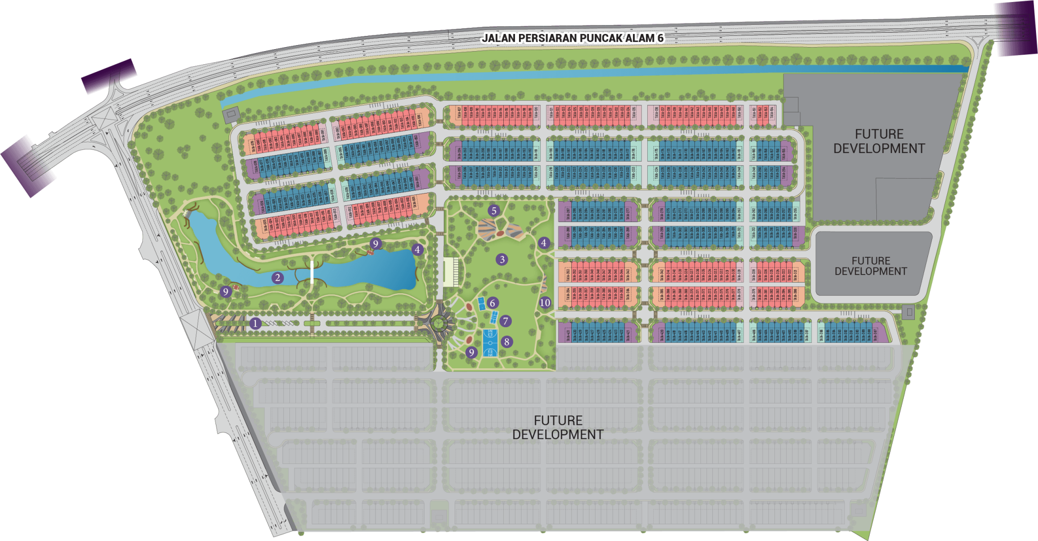 AVISA Residences site plan showing terrace units, lake and central park