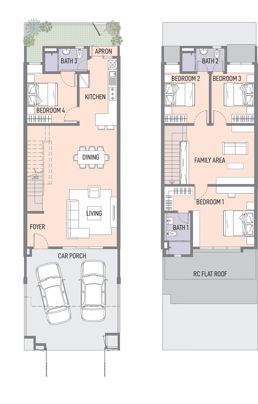 Type A floor plan, ground and first floor