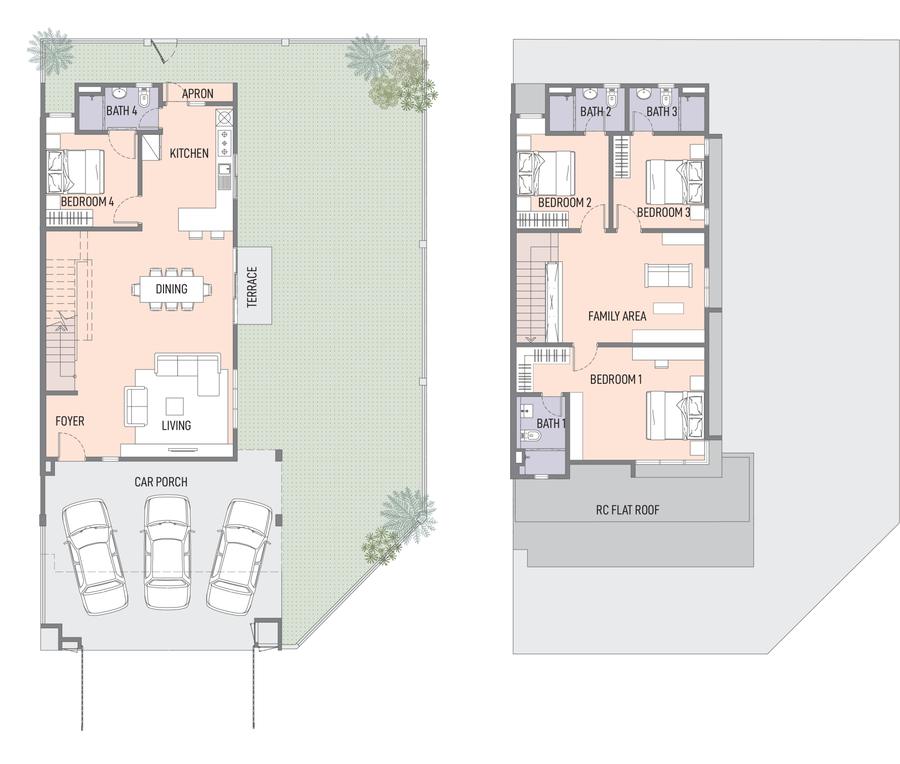 Type A1 floor plan, ground and first floor