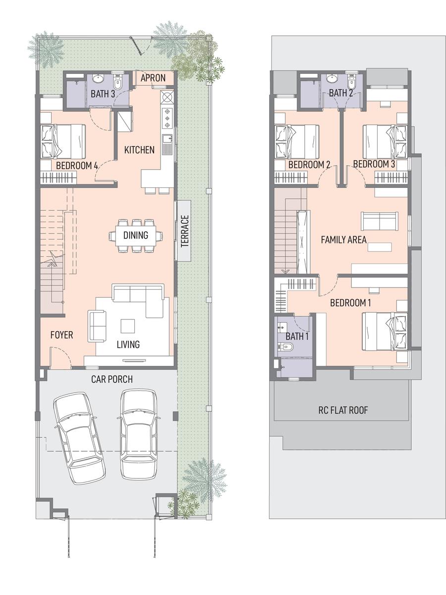 Type A2 floor plan, ground and first floor