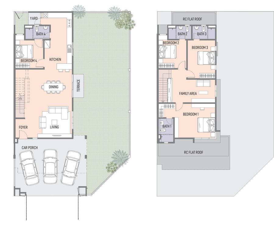 Type B1 floor plan, ground and first floor