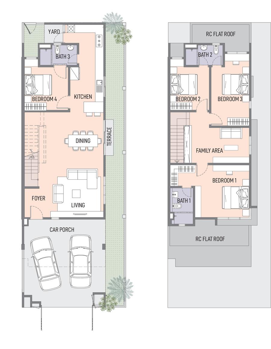 Type B2 floor plan, ground and first floor